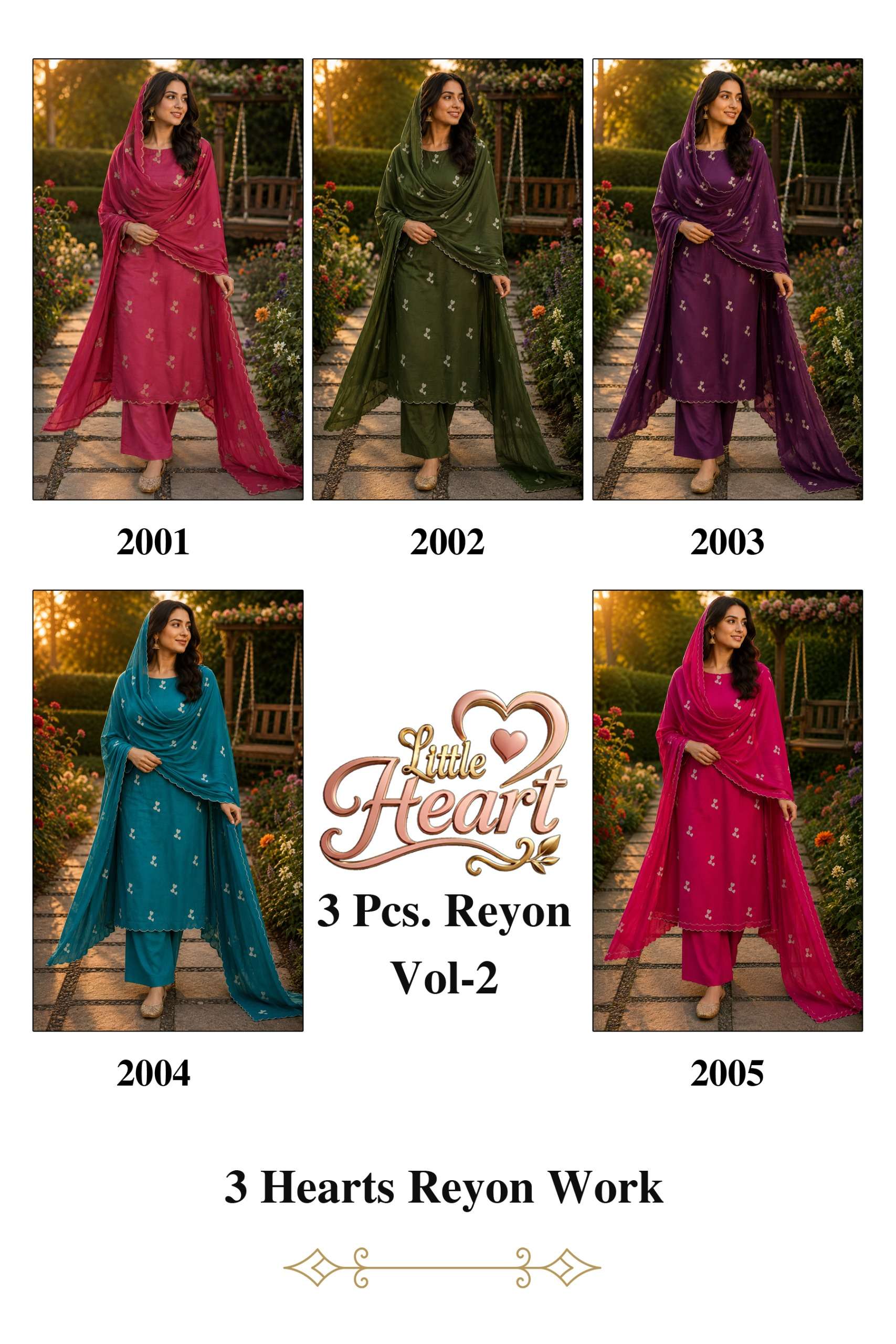 LITTLE HEART REYON VOL 2 RAYON WORK SALWAR SUIT COLLECTION UNSTITCH BRAND SURAT MARKET